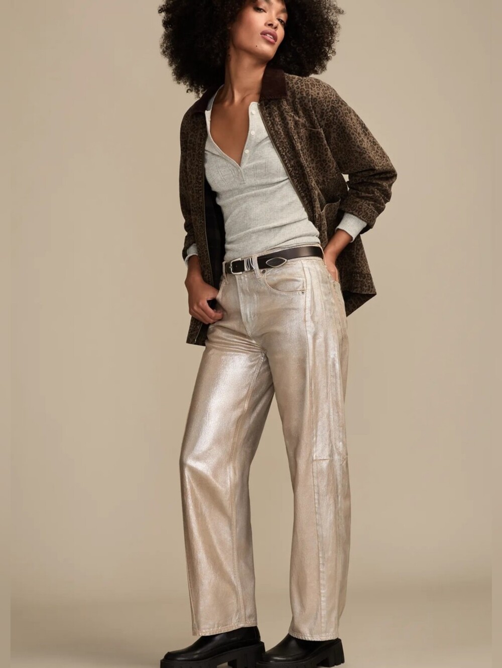 Lucky Brand Metallic Palazzo Pants SZ 18/34 Metallic Tan Wide Leg Jeans